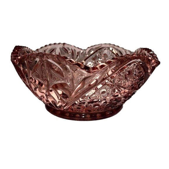 Vintage L.E. Smith Quintec Sawtooth Pink Glass Bowl - Picture 2 of 7